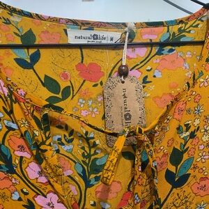 Natural Life Yellow Floral Dress with Pink and Green Accents